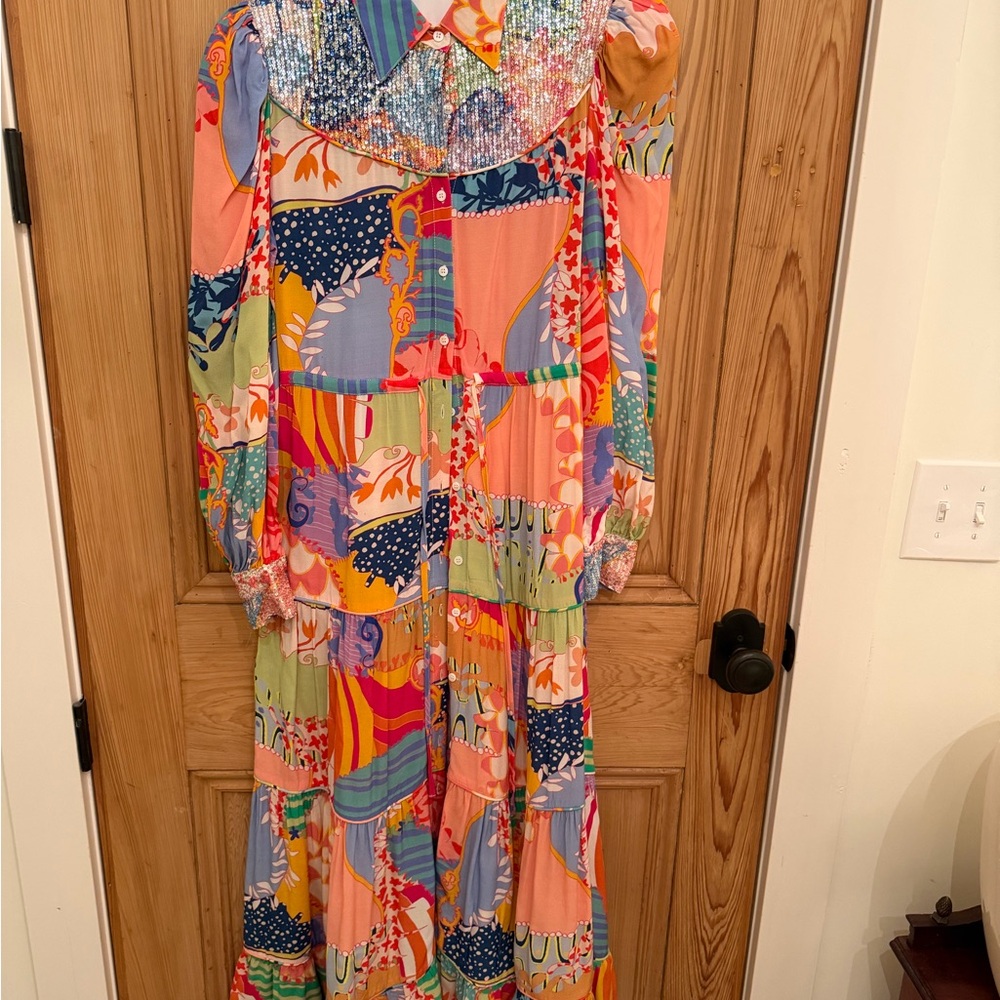 Vibrant Long Sleeve Patchwork Dress